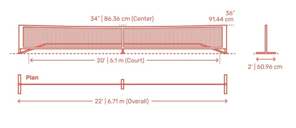 chiều cao lưới pickleball